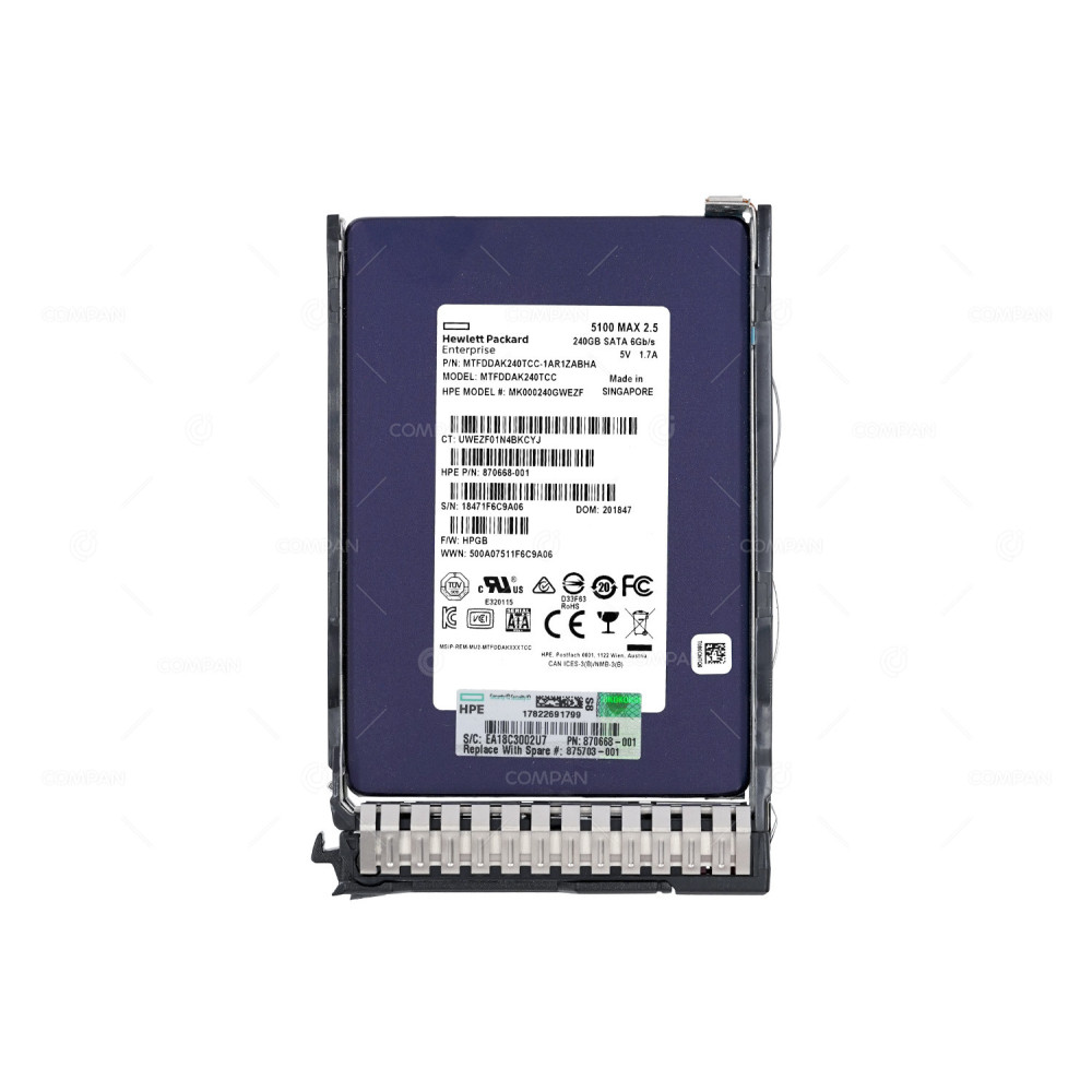 875703-001 HP SSD 240GB SATA 6G 2.5" SFF  FOR HPE PROLIANT G8-G10